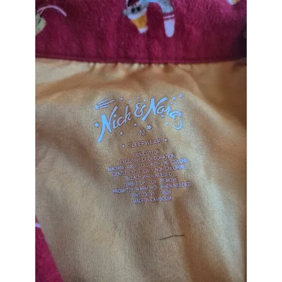 Nick & Nora Red Pajama Set Skiing Sock Monkeys Size M - Picture 5 of 7